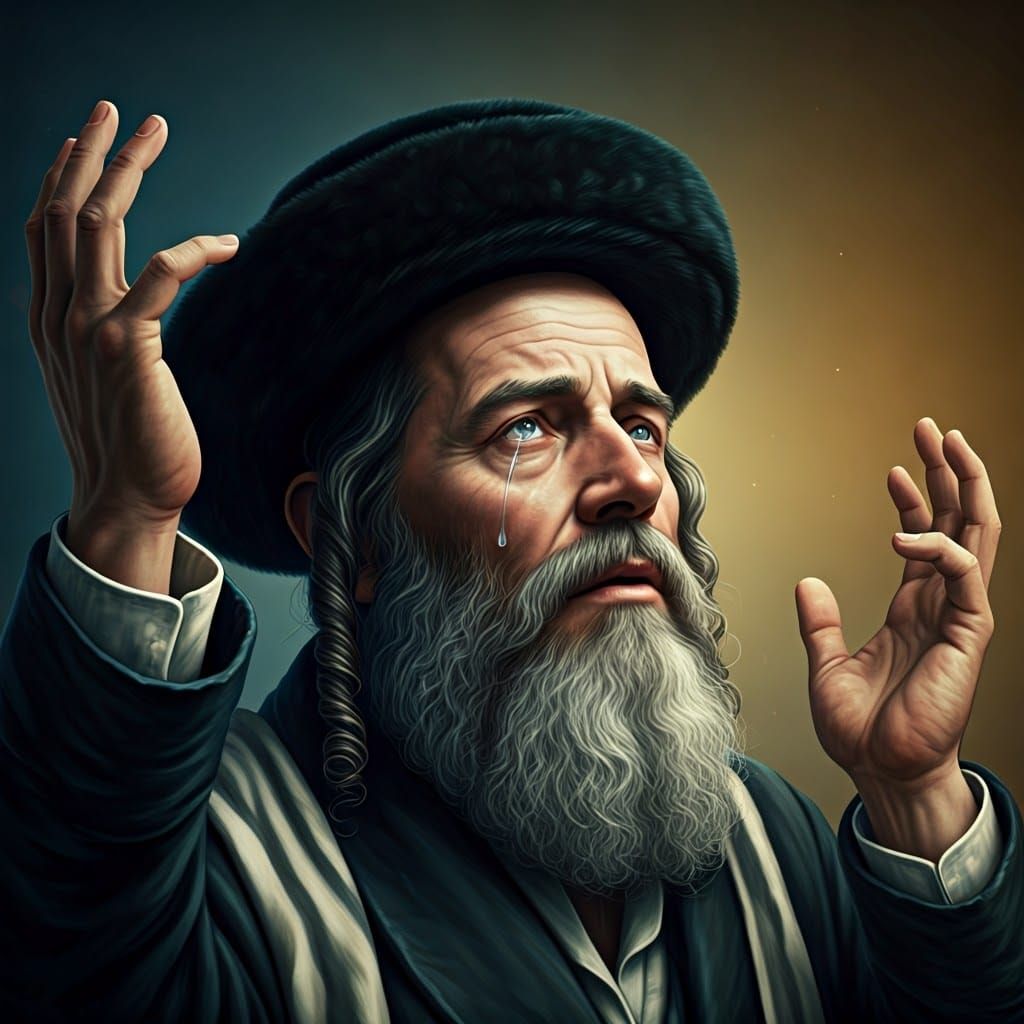 Hasidic Jew in Fervent Supplication with Transparent Tear