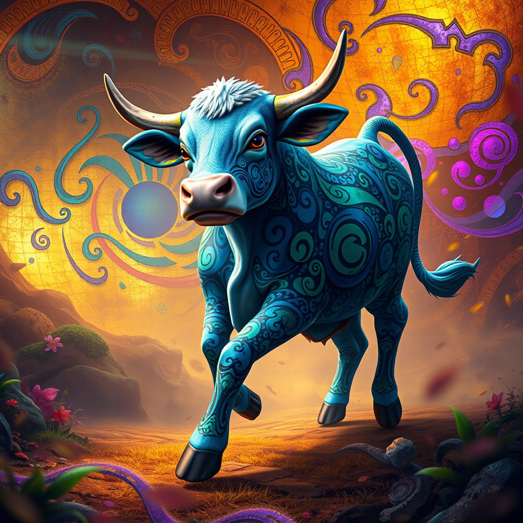 Dancing Cow in Dreamlike Fantasy Artscape