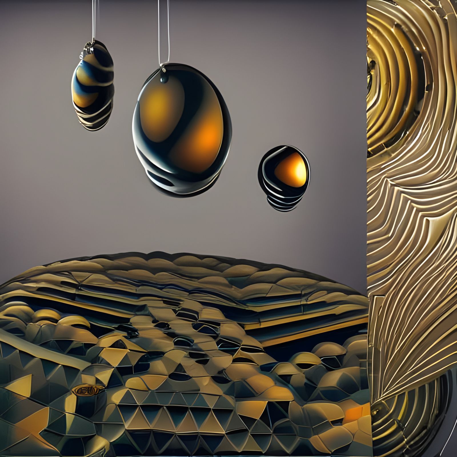 Abstract Fractal Figure in Metallic Tones