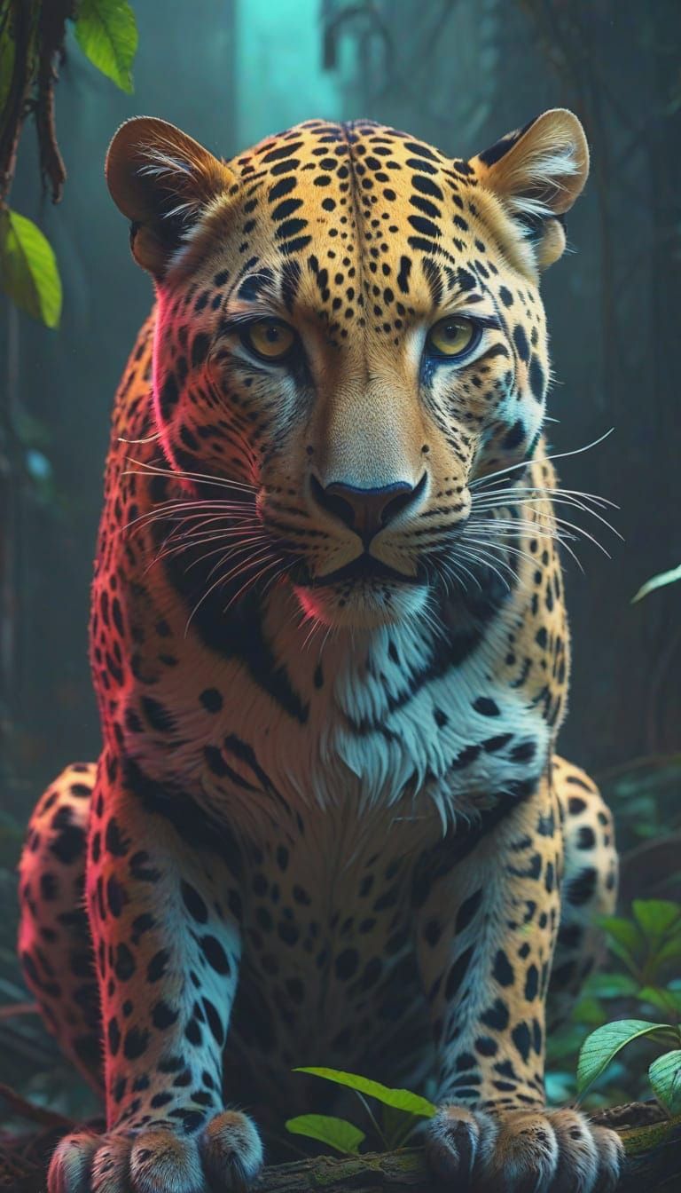 Leopard in Cyberpunk Puzzlescape