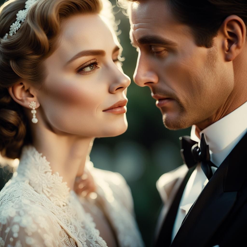 Elegant Wedding Photo in High-Contrast Film Noir