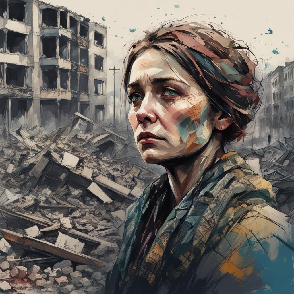 Mariupol War Image: Sadness in Carne Griffiths Style