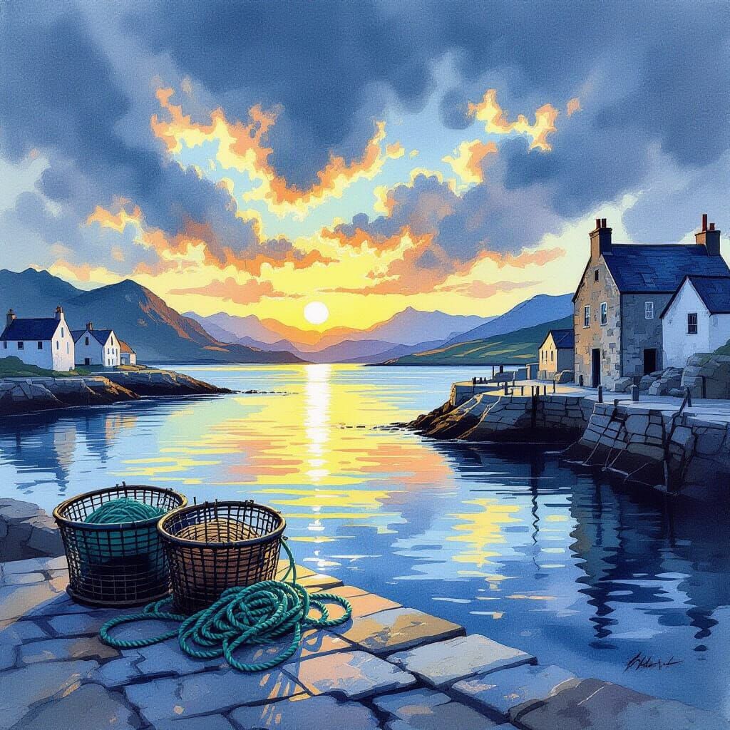 Rustic harbour scene in the style of Jack Butler Yeats... ha...