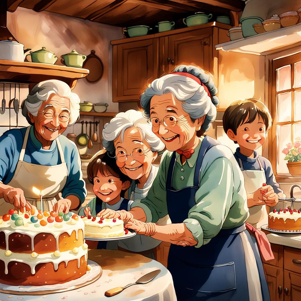 Warm Italian Nana Delights Grandchildren in a Cozy Kitchen S...