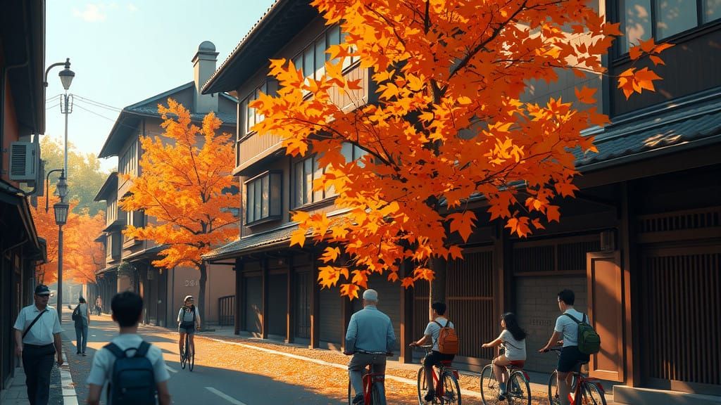 Vibrant Autumn in Kyoto, Japan - Whimsical City Scene