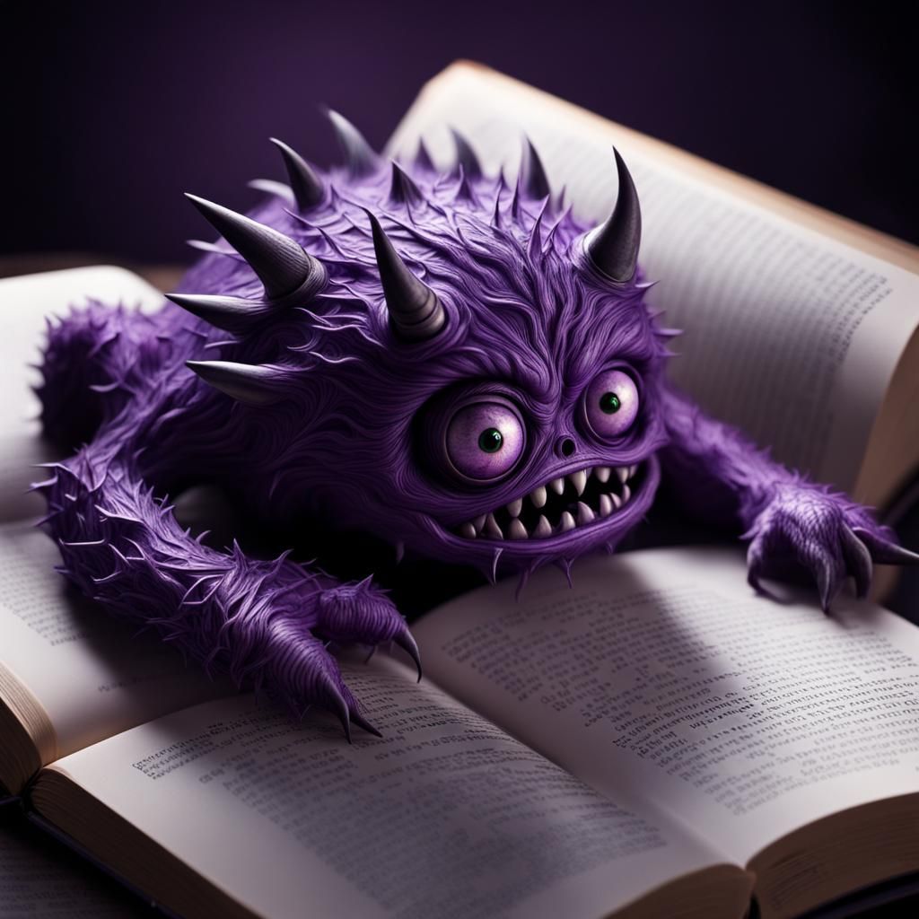 Hyperrealistic Purple Book Monster in HDR