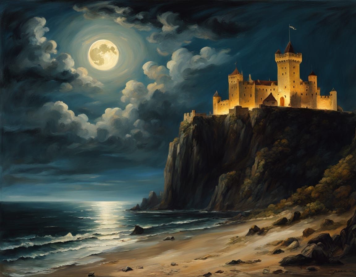 Medieval Castle Under Full Moonlight
