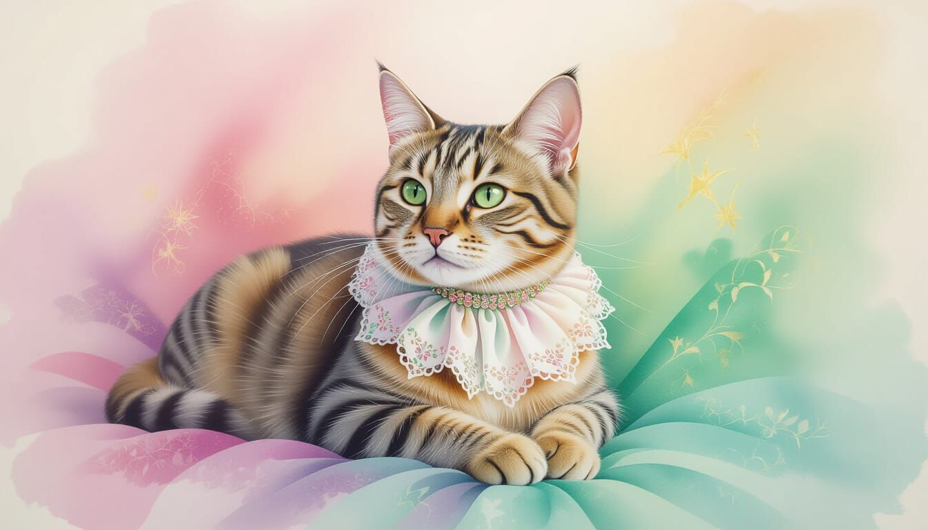 Pastel Cat Portrait in Watercolor Style