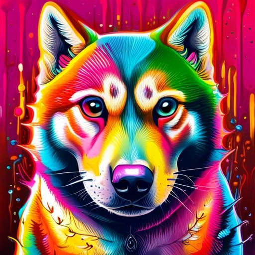 Colorful Shiba Inu Graffiti Street Art