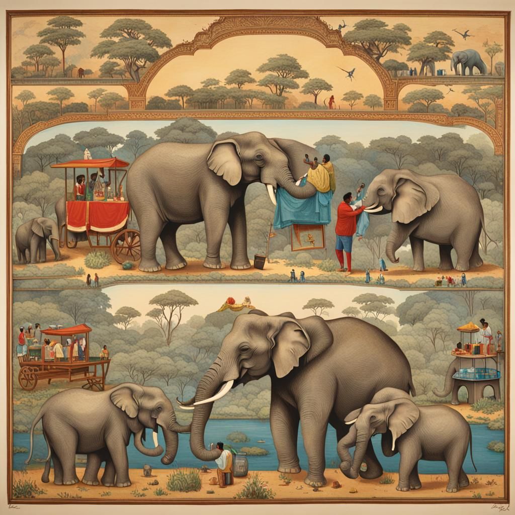 Elephants Exhibiting Intelligence in Various Activities