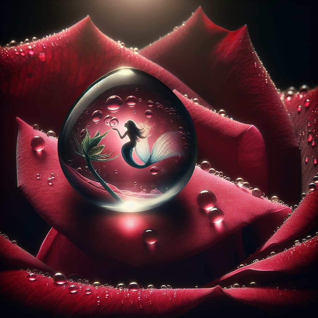 Mermaid in a Dewdrop: Macrophotography Double Exposure