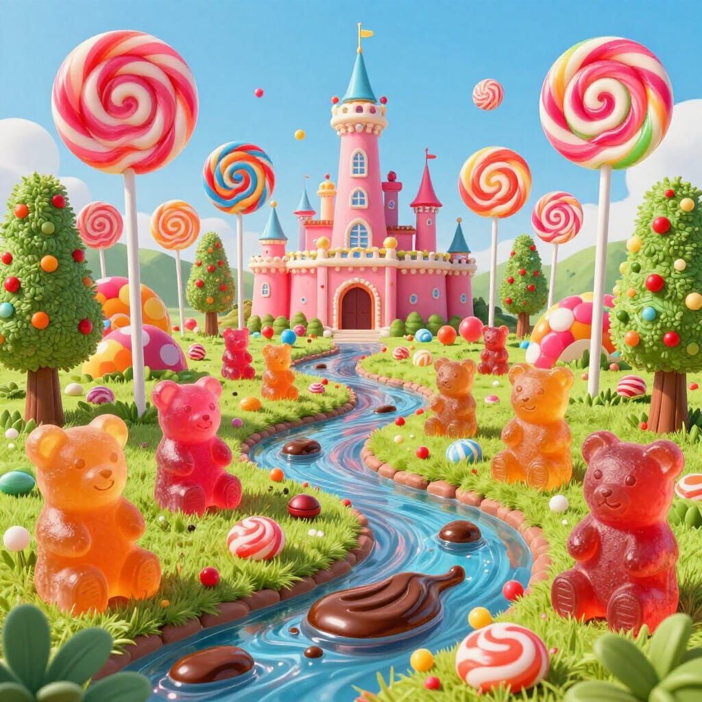 Whimsical Candyland Landscape with Giant Lollipops