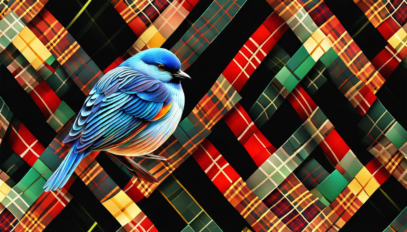 Plaid Bird in Warped Forest Perspective, Magic Realism