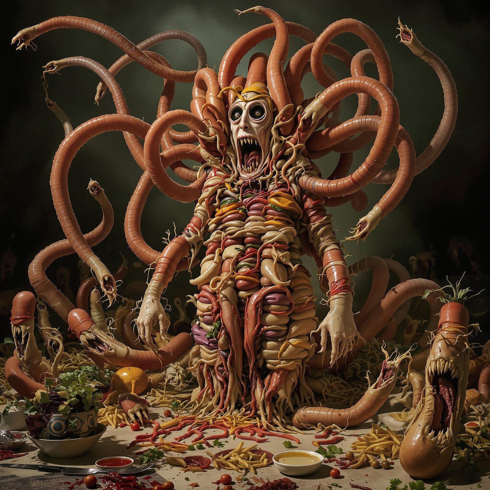 Surreal Hotdog Witch Emerges from Twisted Food Horror Land