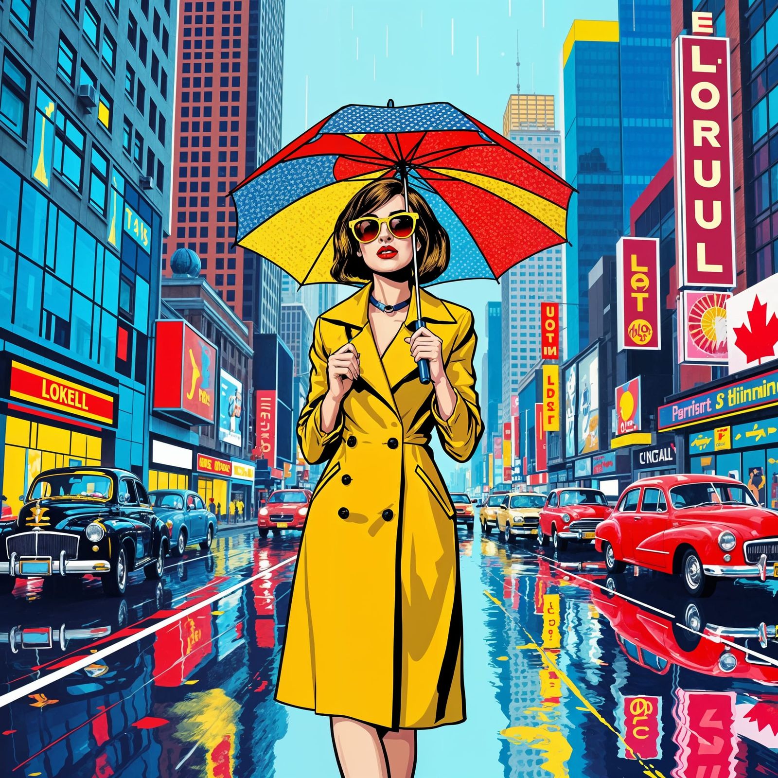 Pop Art City Scene with Stylish Woman