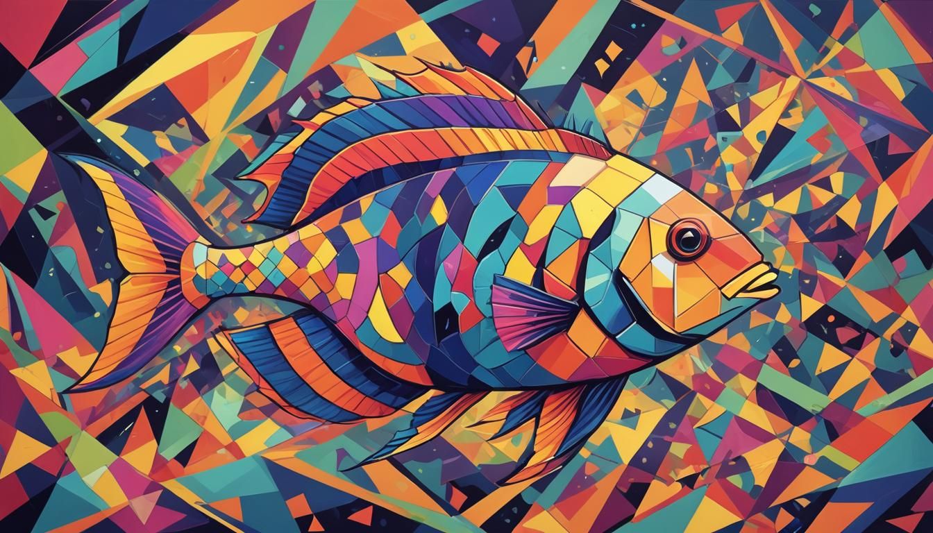 Vibrant Tropical Fish in Geometric Cubist Style