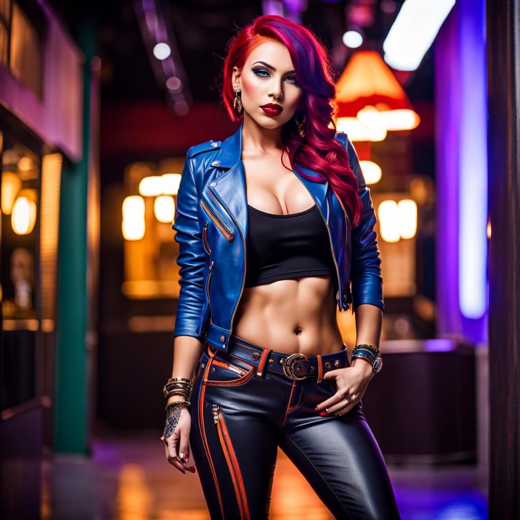 Beautiful Latina Punk Girl in Leather, Professional Photogra...