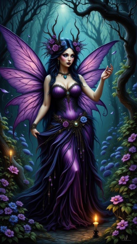 Magical Plus-Sized Goth Fairy in a Midnight Glade