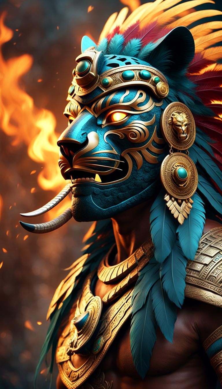 Mayan God Balam Ready for Combat: Digital Painting