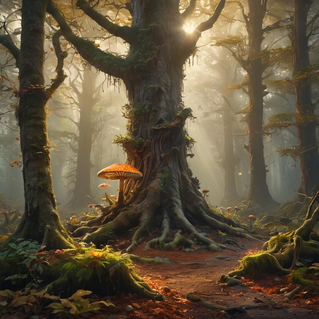 Dreamy Surrealism: Traveler in Fantastical Forest