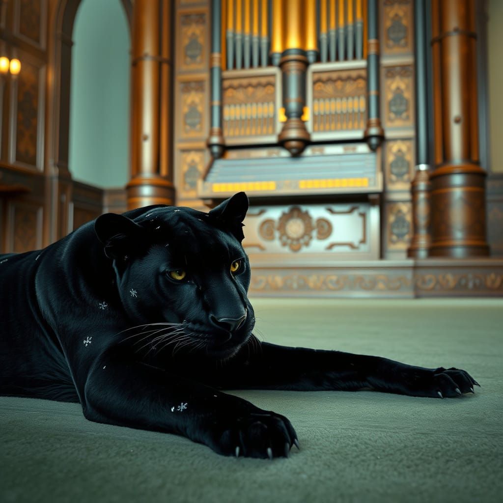 Majestic Black Panther Amidst Whimsical Organ Pipes