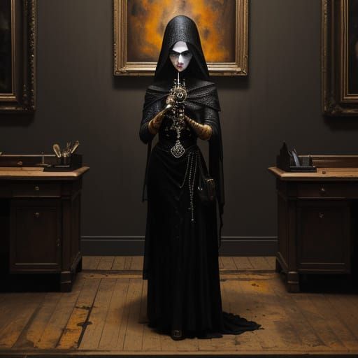 Haunting Expressionist Portrait of a Veiled Woman with Chali...