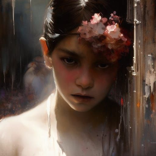 Lonely Ghost in Orphanage: Oil Painting Style