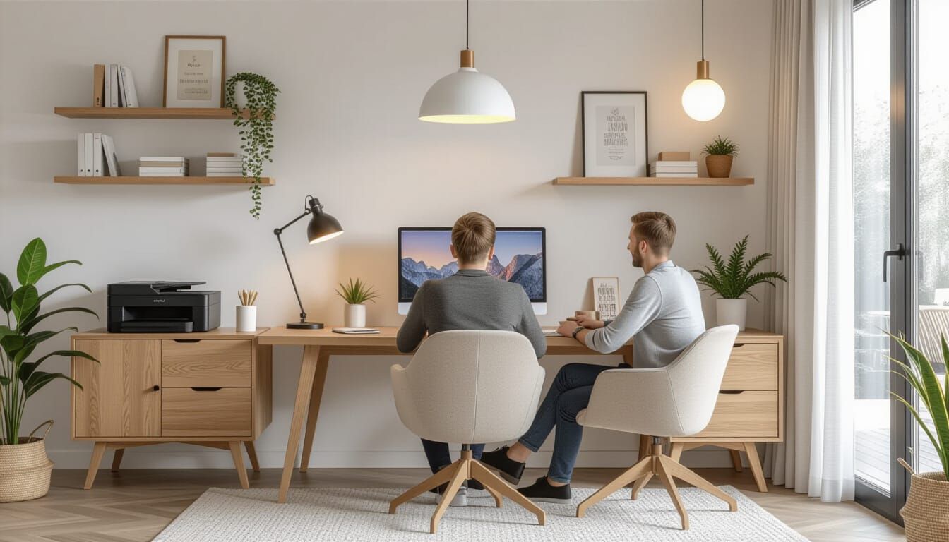 Elegant Scandinavian Home Office with Garden View