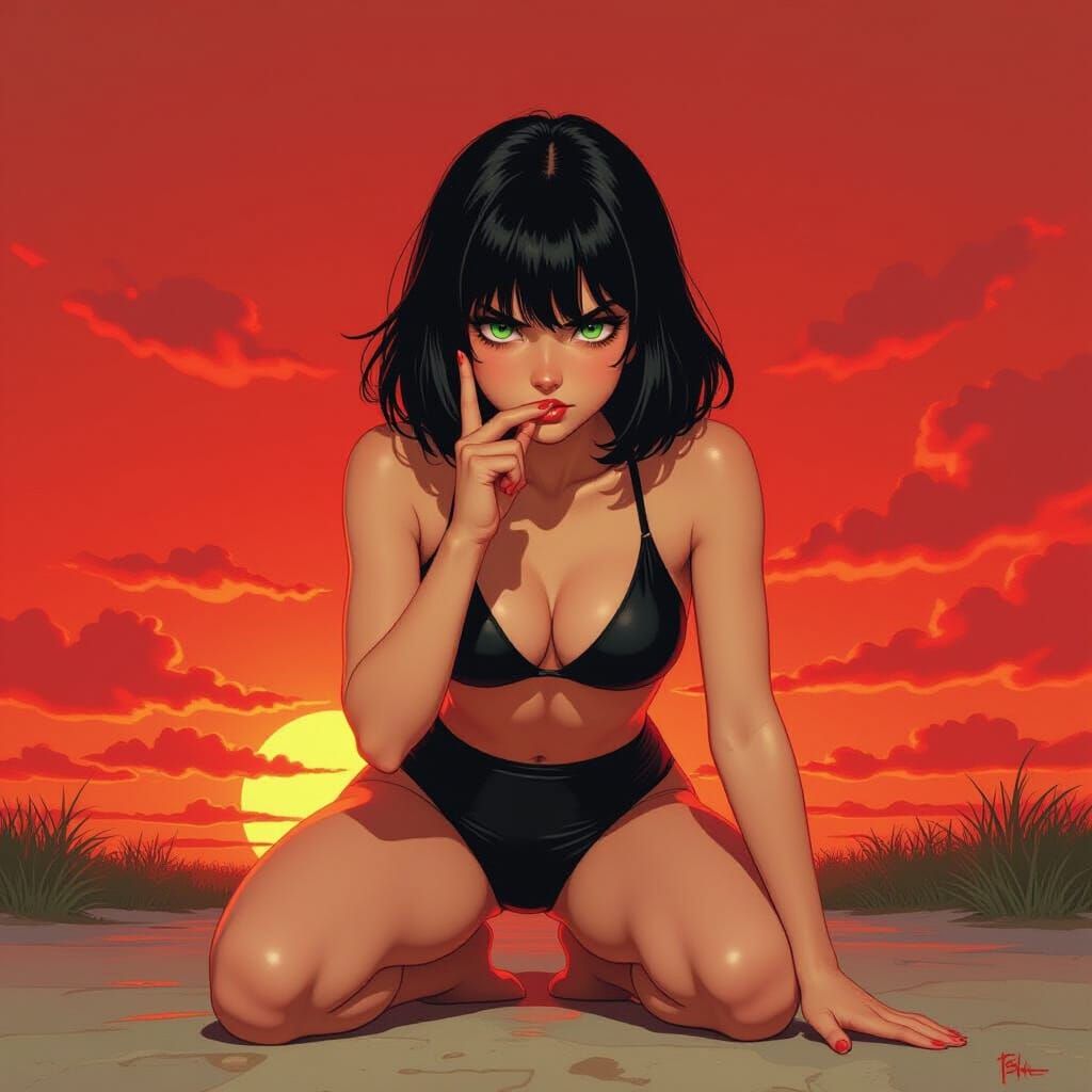 Girl in Black Bathing Suit, Digital Art