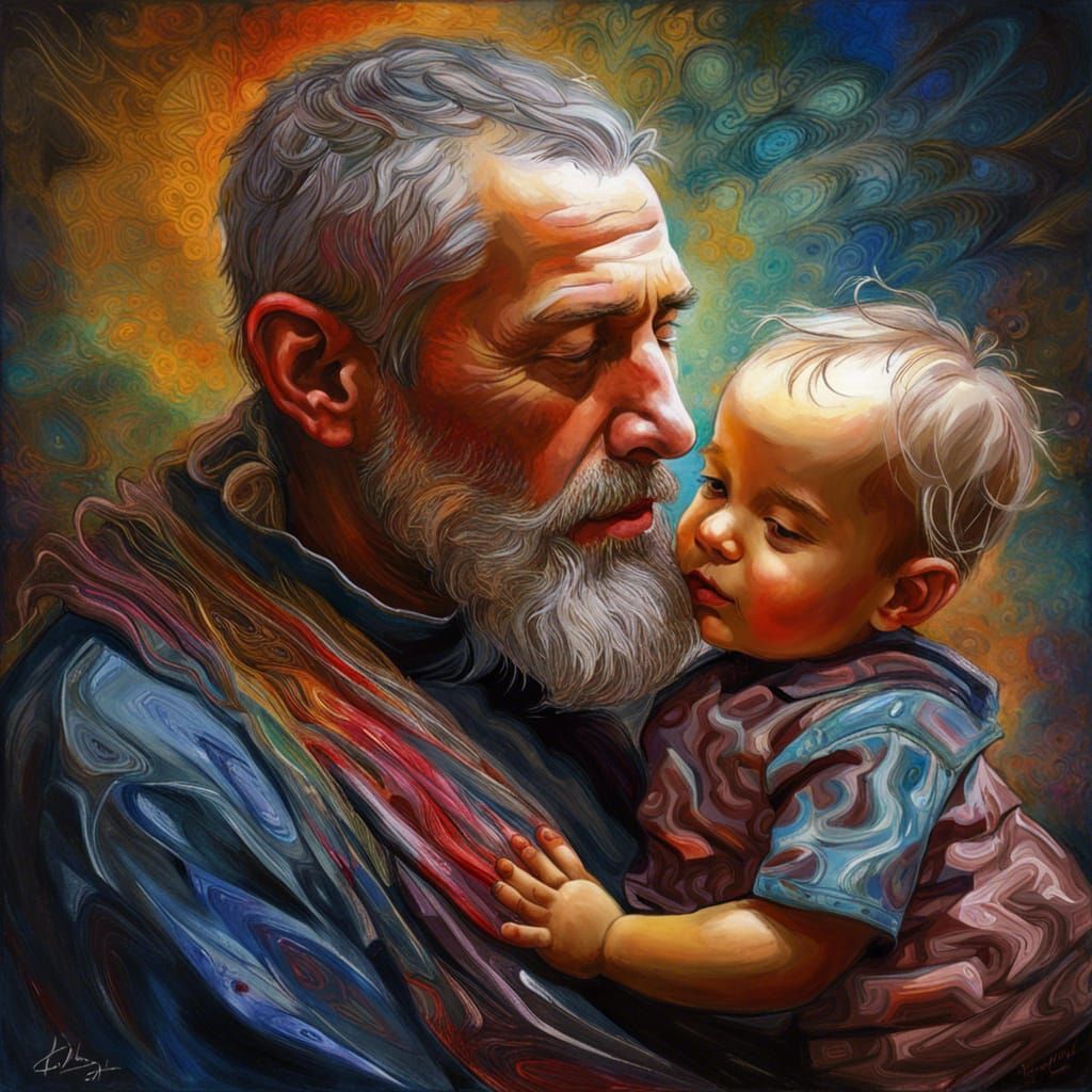 Father and Toddler's Entangled Embrace in Hyperrealism