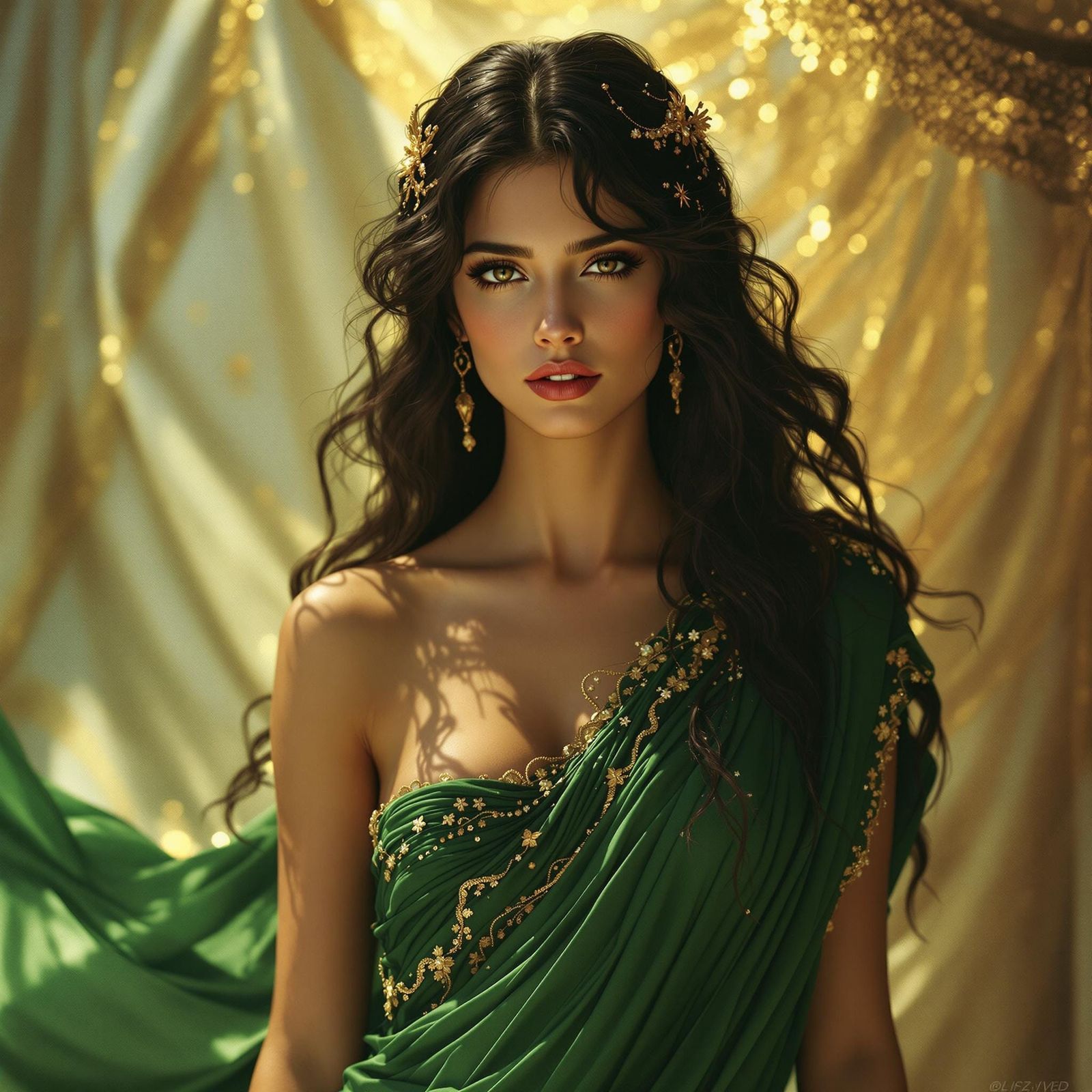 Classical Greek Goddess in Emerald Green Chiton