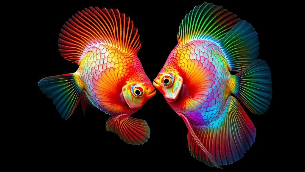 Iridescent Discus Fish Dancing in Dreamlike Display