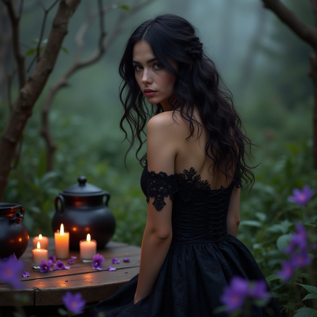 Gothic Fantasy Portrait of Enchanted Forest Witch