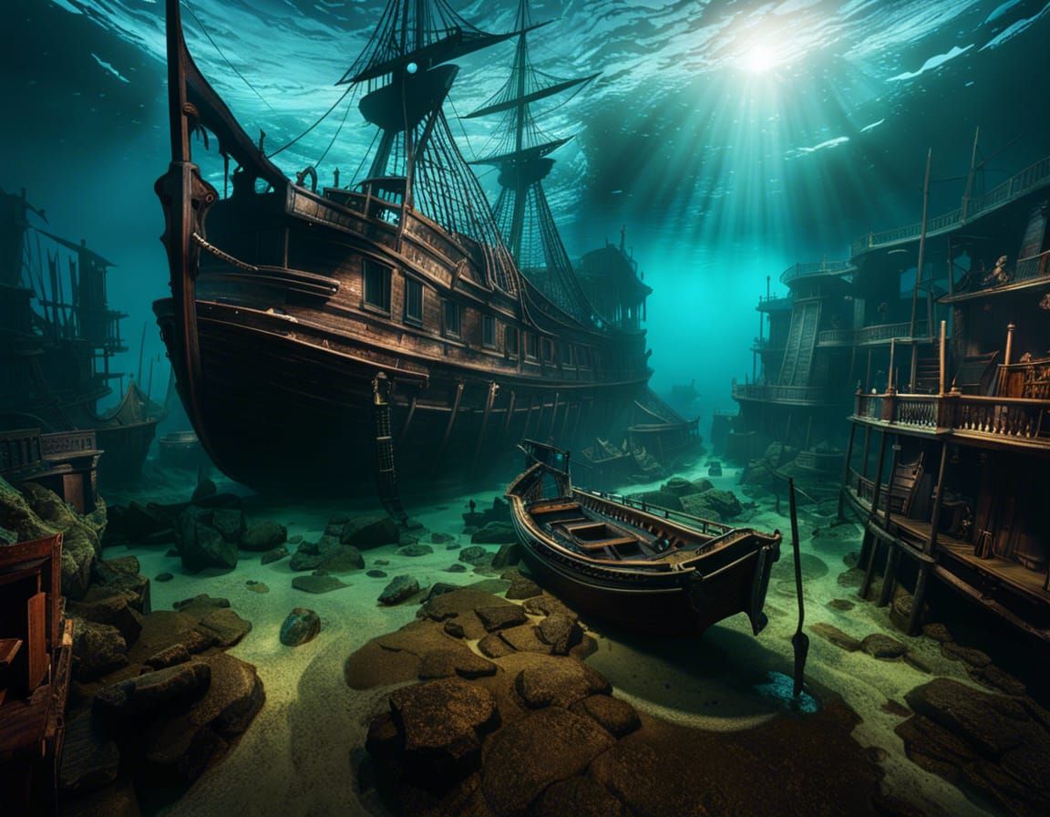Underwater Saloon in Flooded Ghost Town: Digital Matte Paint...