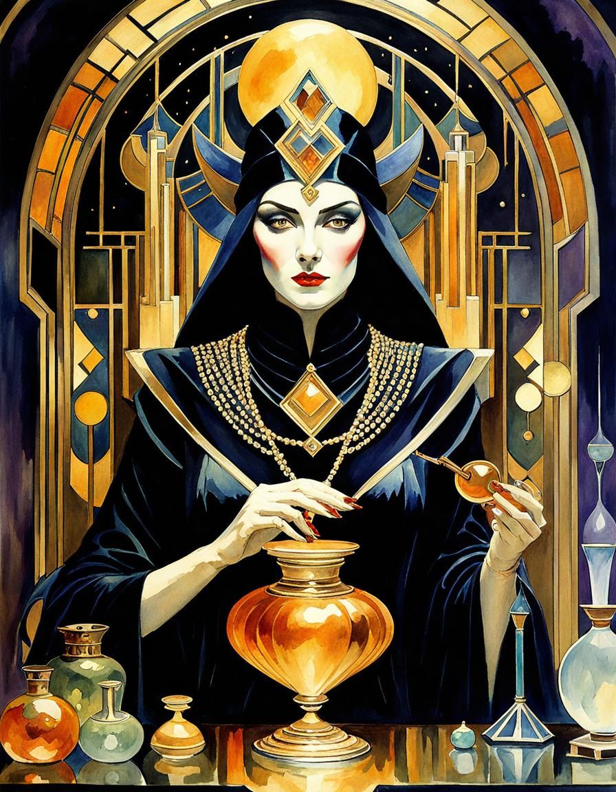 Art Deco Witch in a Sinful Potions Laboratory