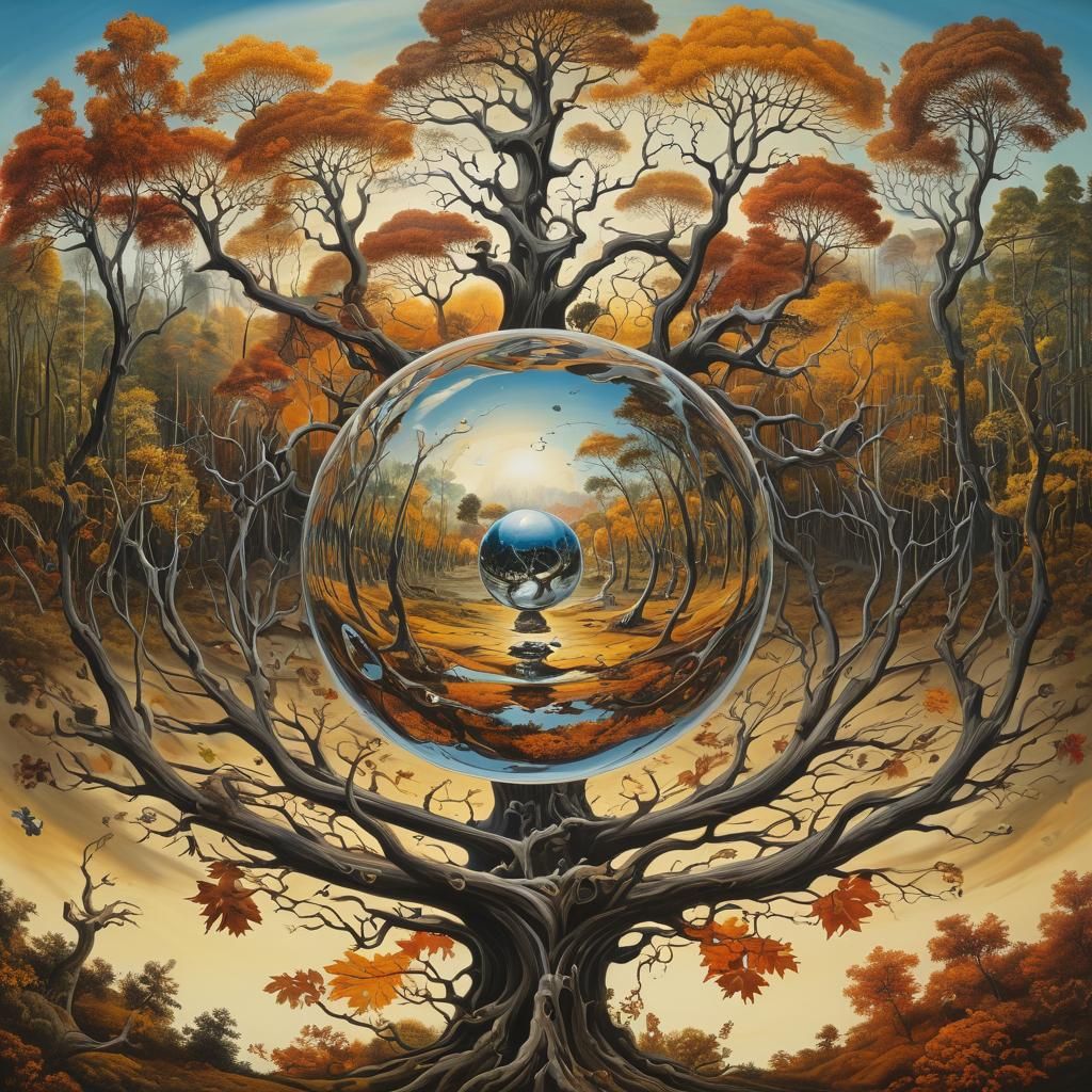 Surreal Autumn Landscape with Warped Sky