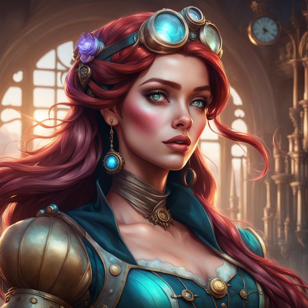 Steampunk Princess Ariel Portrait in Art Nouveau Style