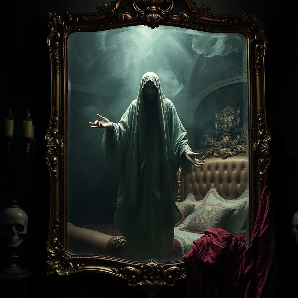 Ethereal Spirit in Haunted Mirror: Digital Matte Painting