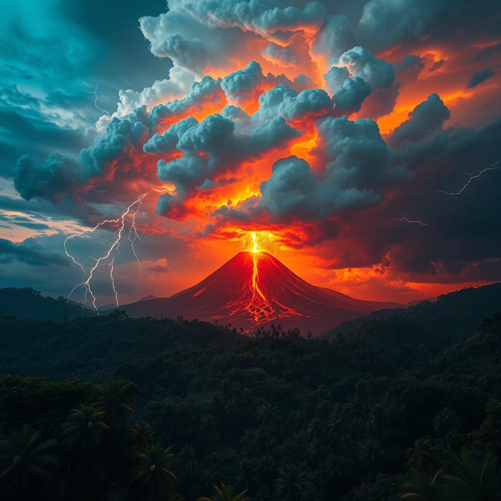 Majestic Volcano Erupts Amidst Primordial Rainforest