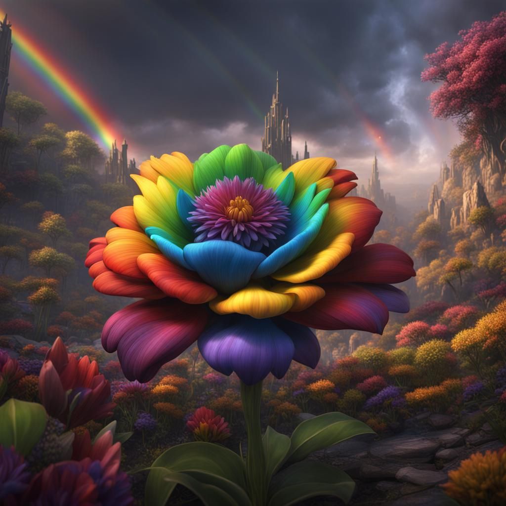 Rainbow Flower in a Dark World: Fantasy Art