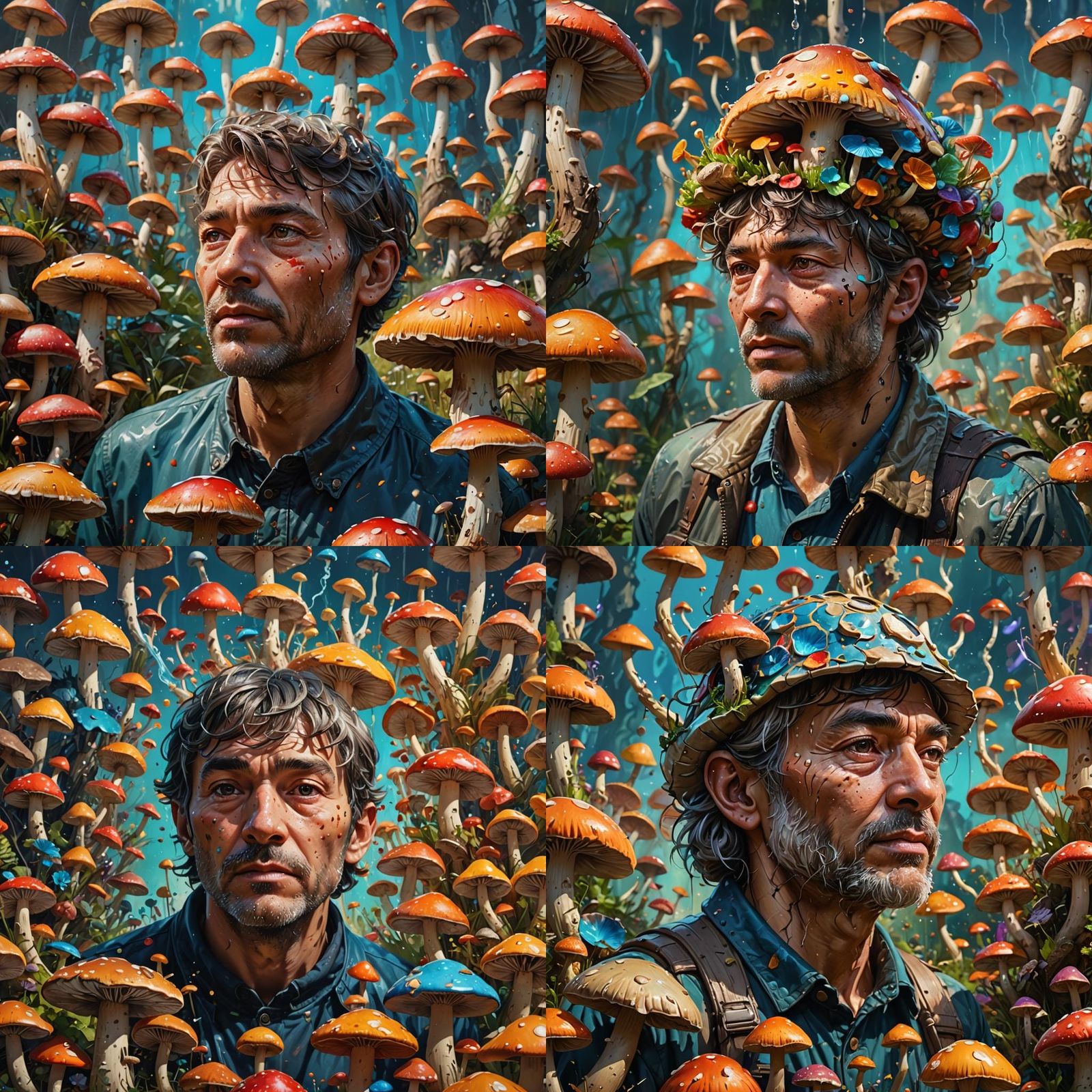 Humans Evolving from Mushroom: Hyperrealistic Splash Art