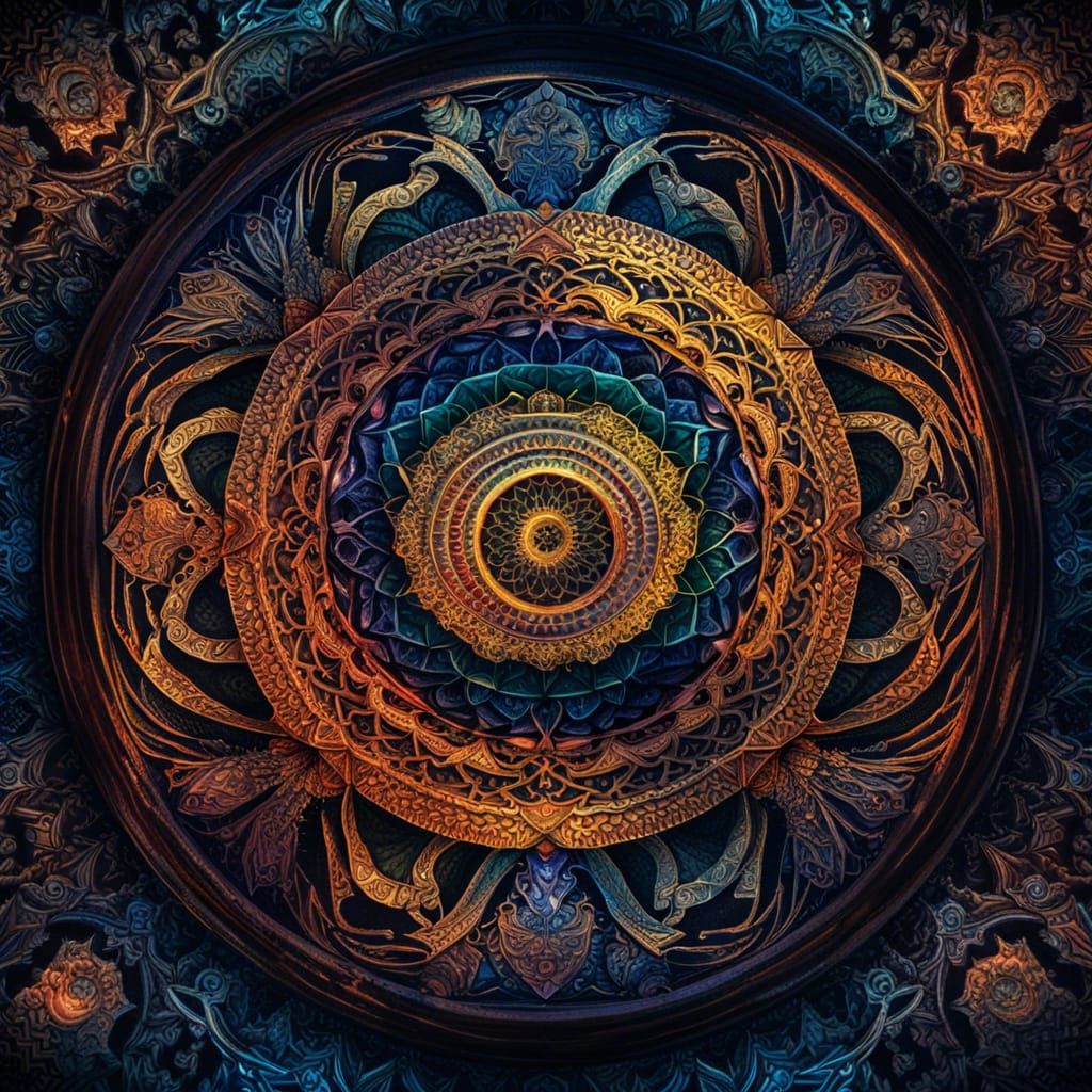 Yin Yang Geometric Mandala in Holographic Style