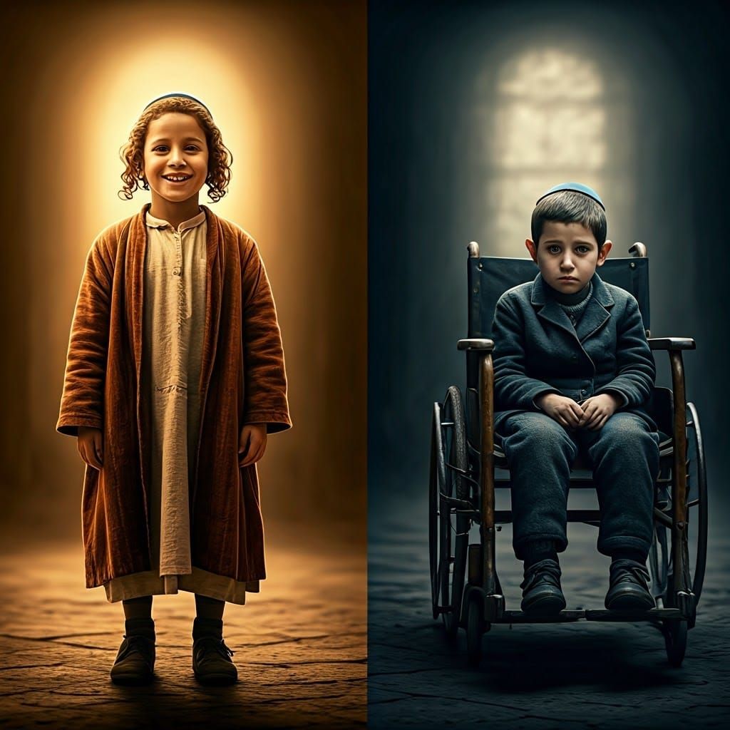 Contrasting Jewish Children Diptych in Cinematic Style