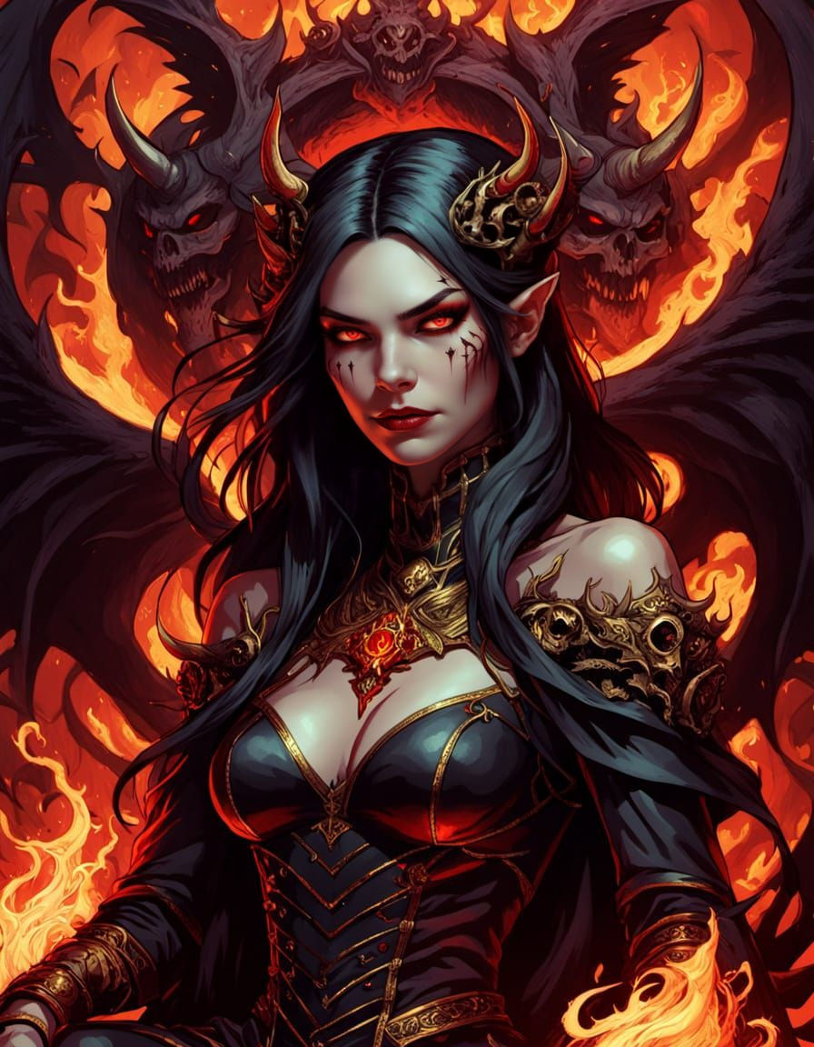 Lucifer Helltaker on Skull Throne, Dark Fantasy Realism