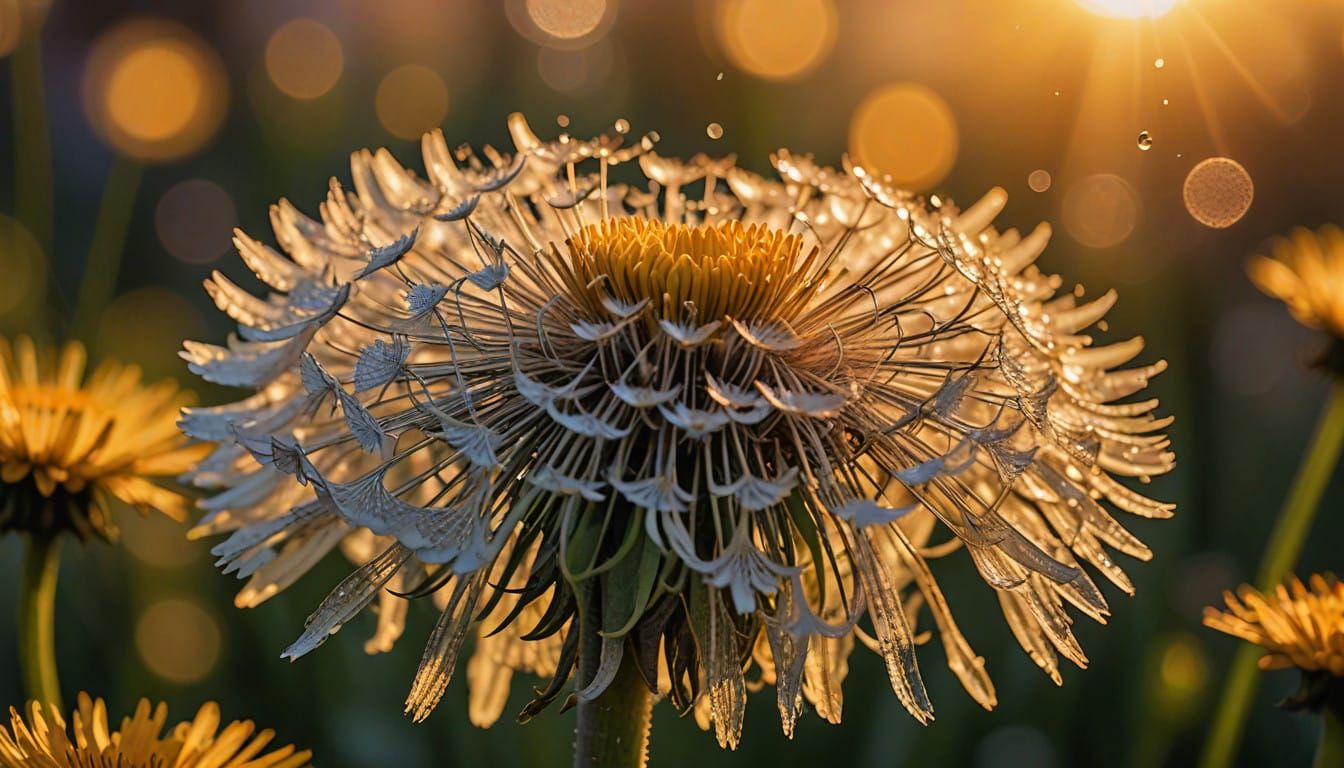 Surrealistic Dandelion Bloom in Warm Golden Light