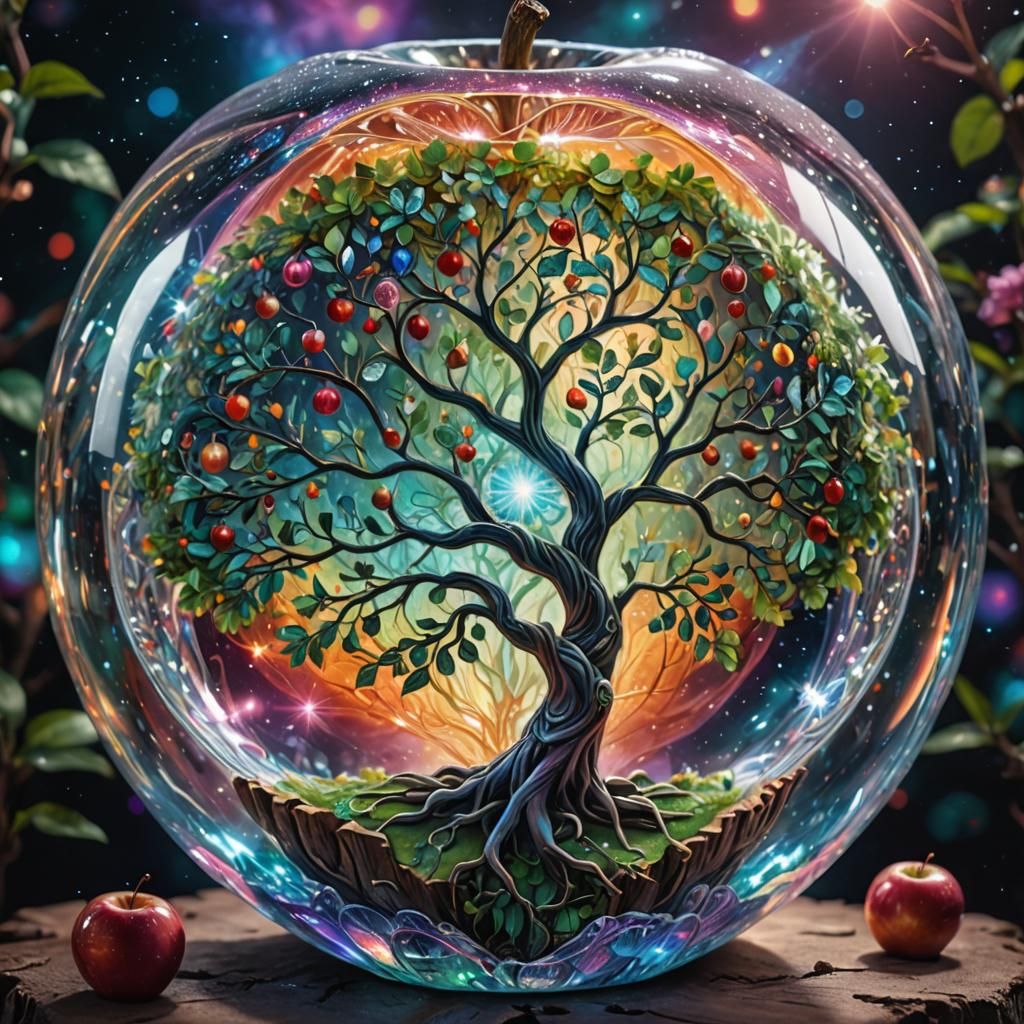 Beautiful tree of life sitting inside a crystal clear apple ...