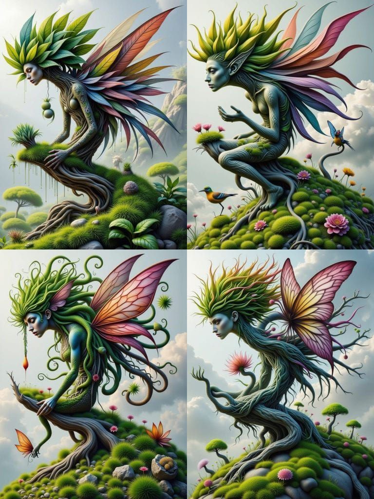 Surreal Fairy Emerges From Bonsai Tree on Hillside Abstract ...