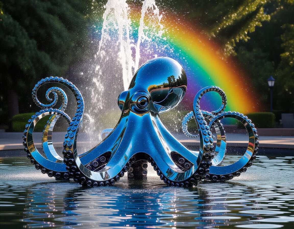 Chrome Octopus Fountain: Professional Photography