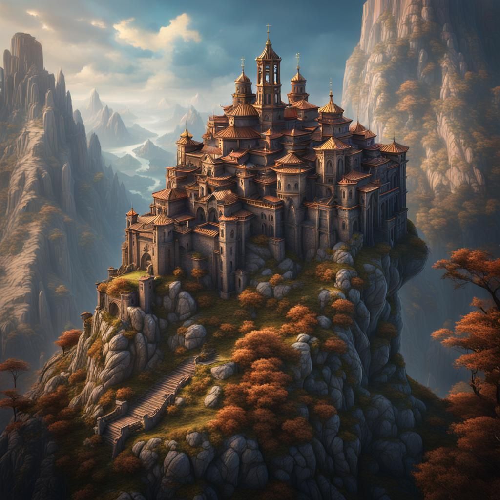 Mountain Monastery in Detailed Matte Painting Style