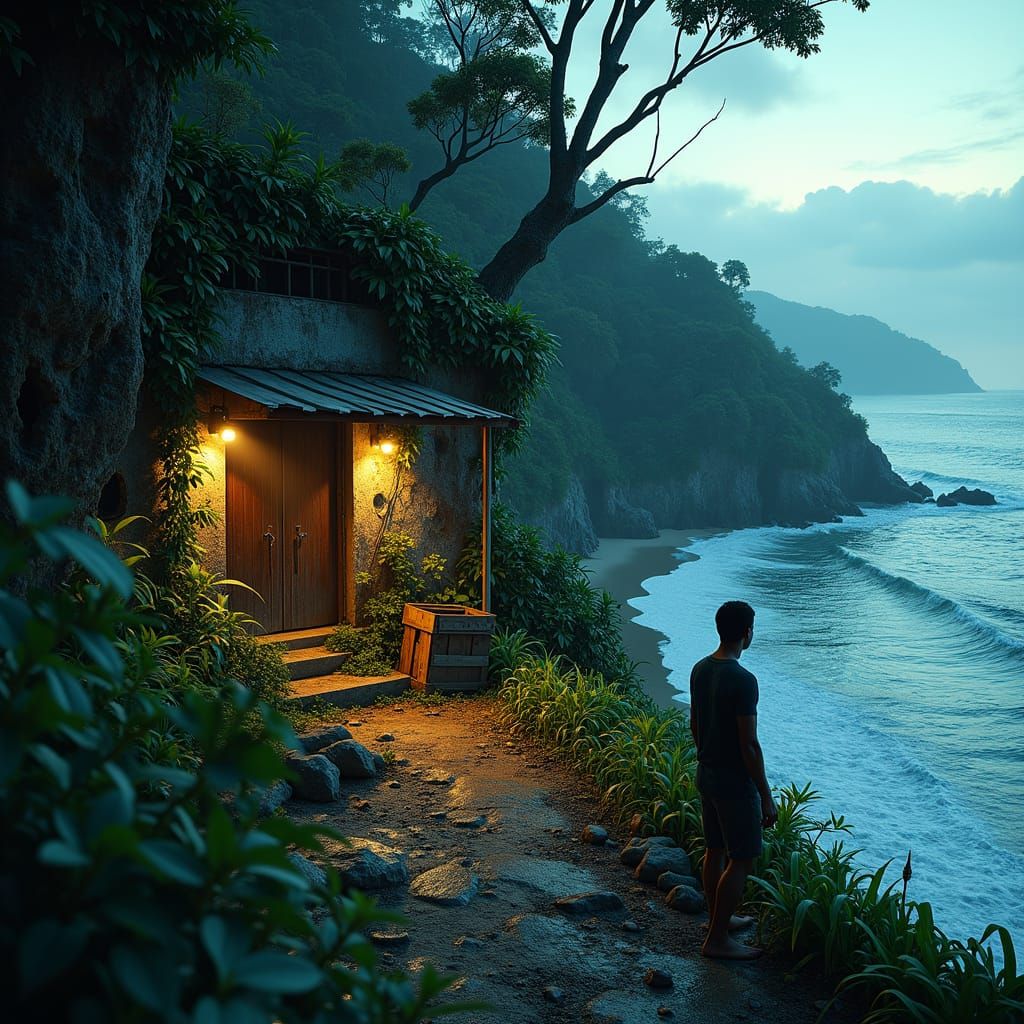 Jungle Hideout at Dusk: Hyperrealistic Concept Art